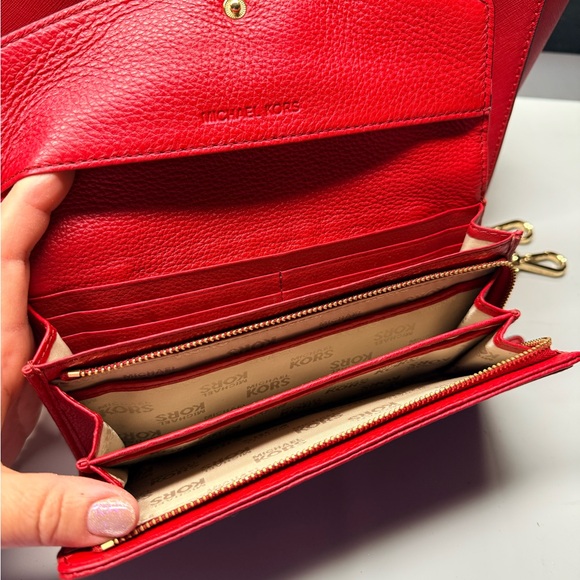 Michael Kors Red Satchel Top Handle Bag & Strap Wallet Set Gold Hardware - Picture 3 of 11